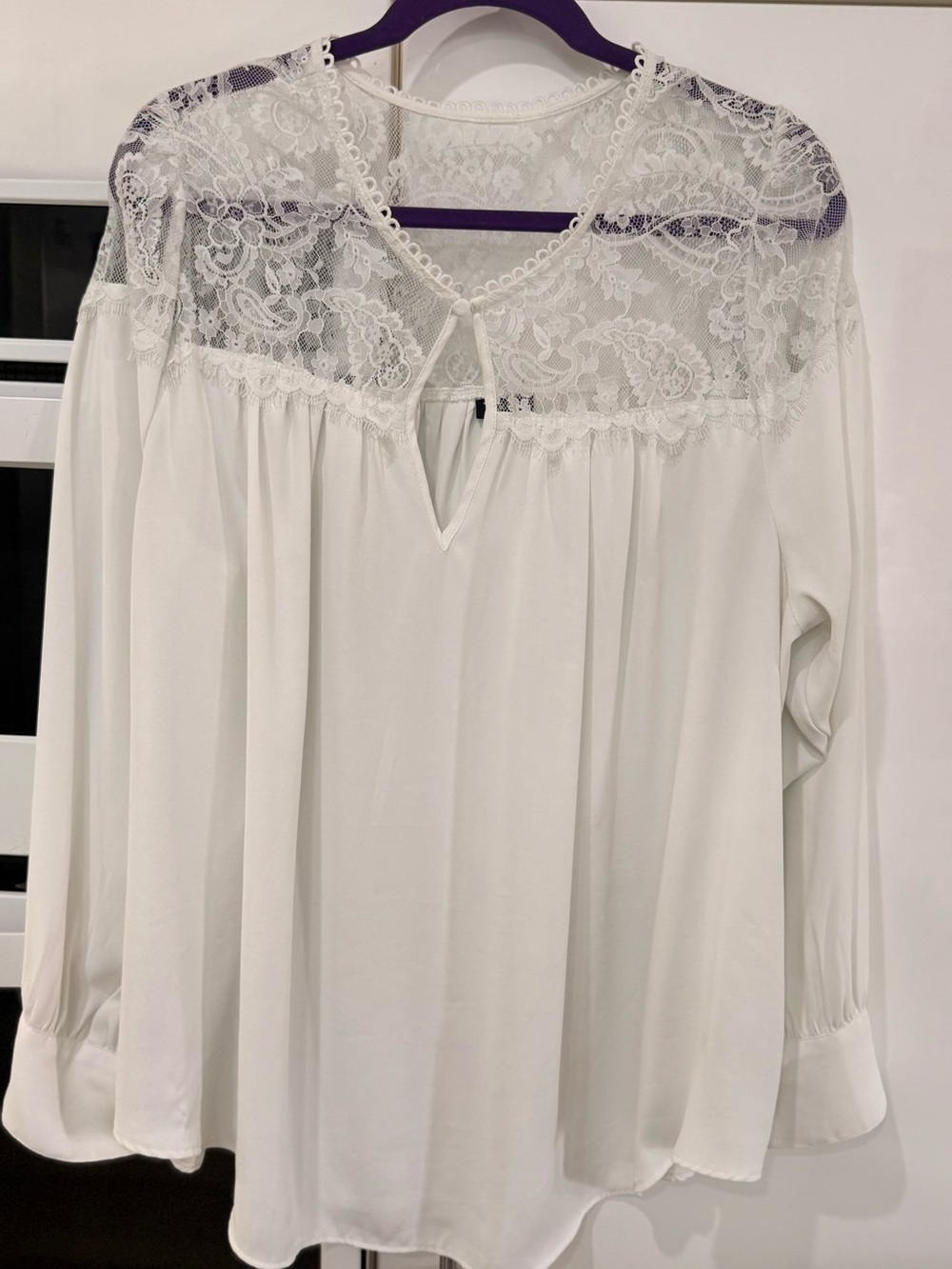 torrid White Lace Yoke Long-Sleeve Chemise Top